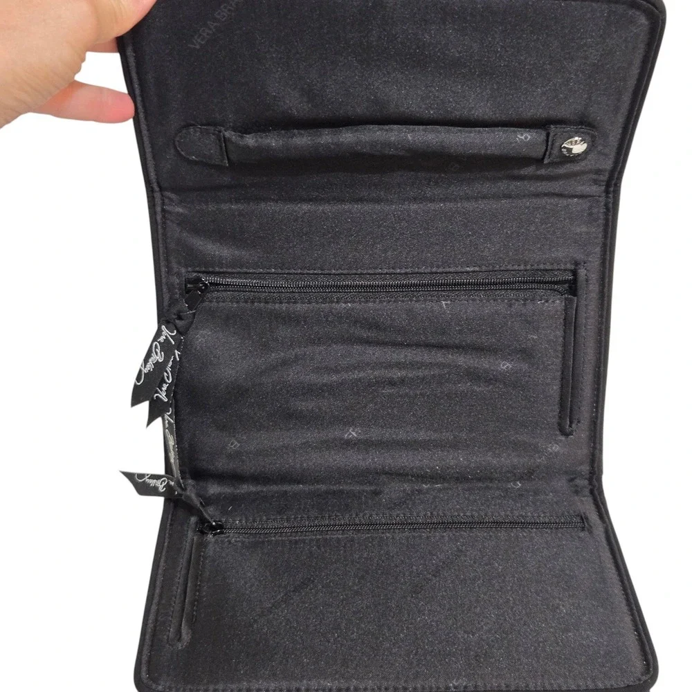 Vera Bradley Jewelry Organizer Black Quilted Microfiber Travel Case Tri Fold